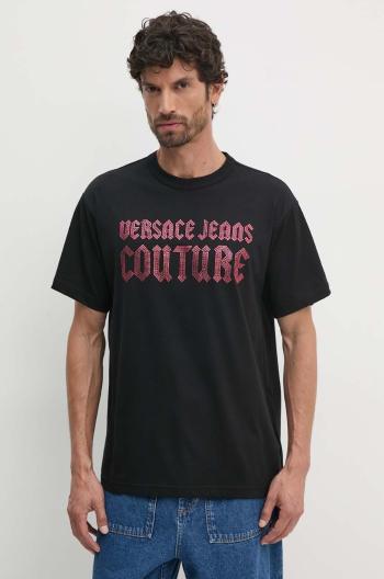 Bavlněné tričko Versace Jeans Couture černá barva, s aplikací, 77GAHL00 CJ01L