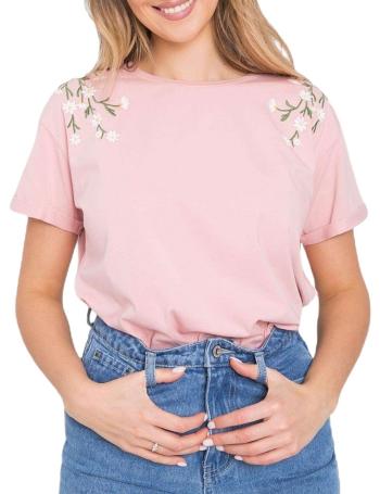 Růžové tričko s květinami na ramenou vel. ONE SIZE
