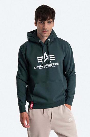 Mikina Alpha Industries Basic Hoody pánská, zelená barva, s kapucí, s potiskem, 178312.610