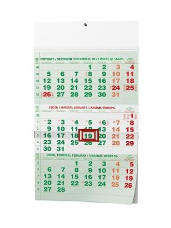 Kalendář nástěnný A3 tříměsíční s mezinár.svátky zelený