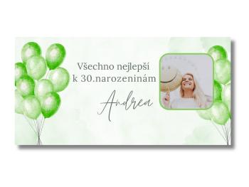 Narozeninový banner s fotkou - Zelené balóny Rozměr banner: 130 x 260 cm