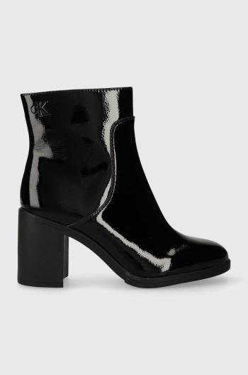 Nízké kozačky Calvin Klein Jeans MID BLOCK HEEL BOOT NAPLAK WN dámské, černá barva, na podpatku, YW0YW01258