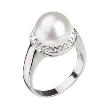 EVOLUTION GROUP CZ Stříbrný prsten s krytsaly Crystals from Swarovski® a bílou perlou - velikost 56 - 35021.1