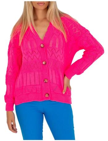 Neonově růžový háčkovaný svetr na knoflíčky vel. ONE SIZE