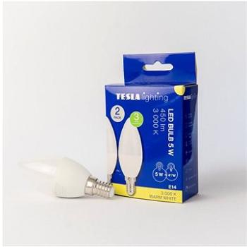 Tesla - LED žárovka CANDLE svíčka, E14, 5W, 230V, 450lm, 25 000h, 3000K teplá bílá, 220st 2ks (CL140530PACK2-1)