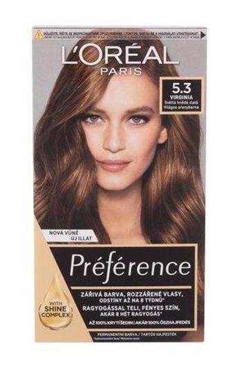 Barva na vlasy L'Oréal Paris - Préférence 5,3 Virginia 60 ml , 5.3, Světlá, hnědá, zlatá