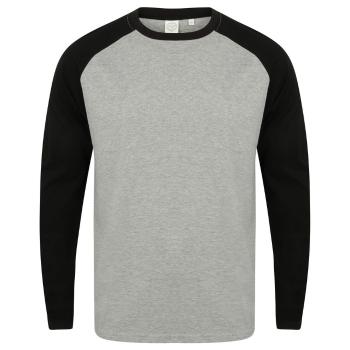 SF (Skinnifit) Pánské dvoubarevné tričko s dlouhým rukávem - Šedý melír / černá | XS