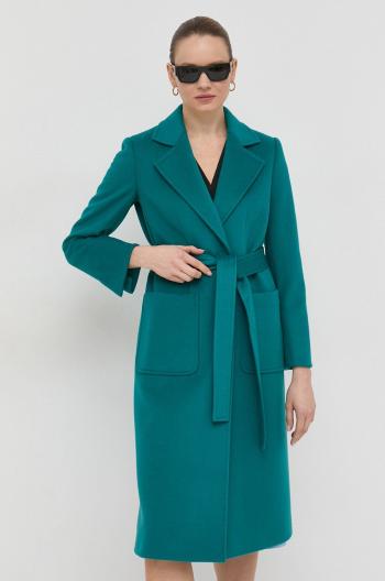 Vlněný kabát MAX&Co. tyrkysová barva, přechodný, bez zapínání