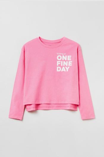 Dětská bavlněná košile s dlouhým rukávem OVS růžová barva