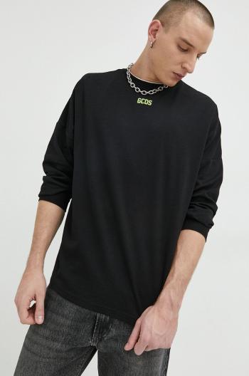 Bavlněné tričko s dlouhým rukávem GCDS černá barva, s potiskem