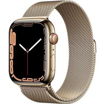 Apple Watch Series 7 45mm Cellular Zlatý nerez se zlatým milánským tahem (MKJY3HC/A)