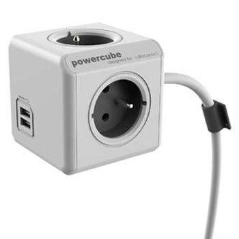 Síťový kabel 230V prodlužovací, CEE7 (vidlice) - POWERCUBE, 1.5m, EXTENDED USB, šedý, POWERCUBE, 2x USB port, 4 zásuvky, dětské po