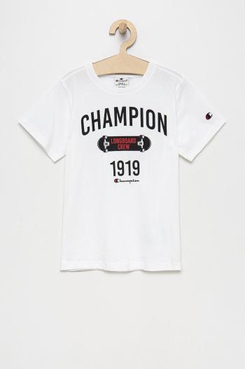 Dětské bavlněné tričko Champion 305993 bílá barva, s potiskem