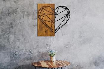 HEART dřevěná nástěnná dekorace s kovovým motivem srdce