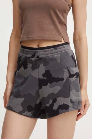 Kraťasy adidas Camo dámské, šedá barva, vzorované, high waist, IX3707