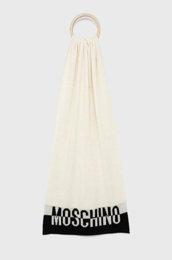 Šátek z vlněné směsi Moschino bílá barva, vzorovaný