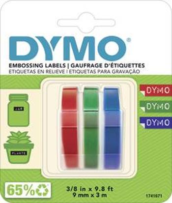 Páska do štítkovače DYMO S0847750, 9 mm, Prägeband, 3 m, bílá/modrá/černá/červená, 3 ks