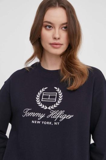 Bavlněná mikina Tommy Hilfiger dámská, tmavomodrá barva, s aplikací, WW0WW41758