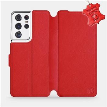 Flip pouzdro na mobil Samsung Galaxy S21 Ultra 5G - Červené - kožené -   Red Leather (5903516620494)