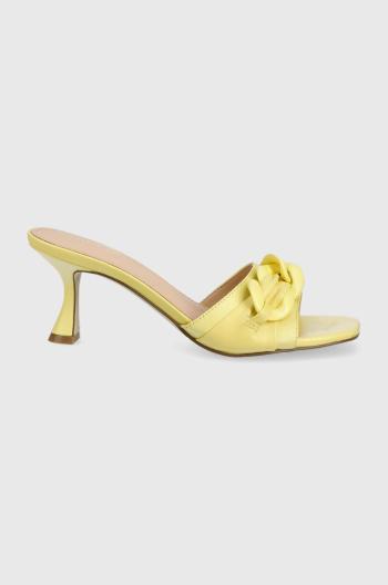Kožené pantofle Guess Dillie dámské, žlutá barva, na podpatku