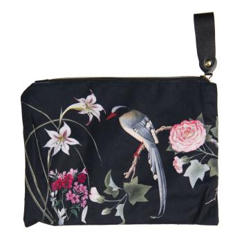 Černá toaletní taška s květy a ptáčkem - 26*18 cm FAP0222