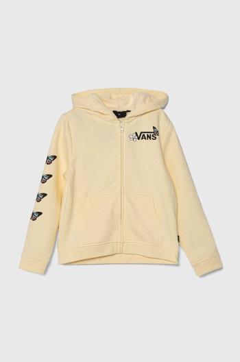 Dětská bavlněná mikina Vans FLUTTER FLY ZIP HOODIE žlutá barva, s kapucí, s potiskem