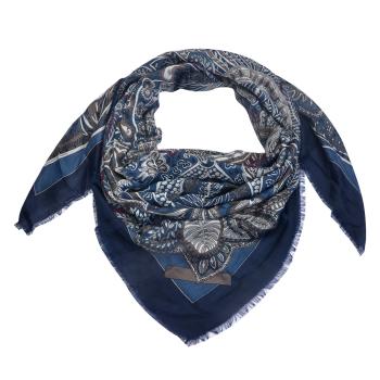 Modrý šátek s potiskem - 135*135 cm MLSC0336BL