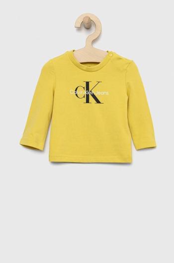 Dětské tričko s dlouhým rukávem Calvin Klein Jeans žlutá barva, s potiskem