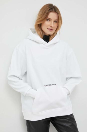 Mikina Calvin Klein Jeans dámská, bílá barva, s kapucí, hladká