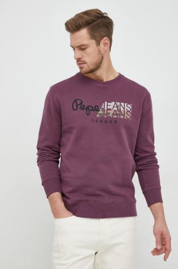 Bavlněná mikina Pepe Jeans pánská, fialová barva, s potiskem