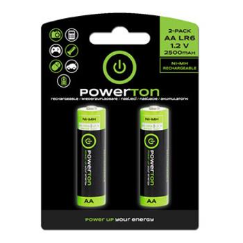 Nabíjecí baterie, AA (HR6), 1.2V, 2500mAh, Powerton, blistr, 2-pack