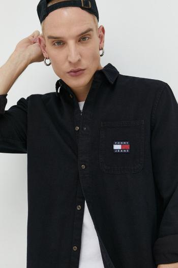 Džínová košile Tommy Jeans pánská, černá barva, regular, s klasickým límcem