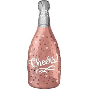 Balón foliový láhev šampaňského - champagne - cheers - rosegold 60 cm (26635404846)