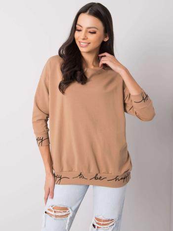 SVĚTLE HNĚDÁ DÁMSKÁ MIKINA S NÁPISY RV-BL-5978.06P-CAMEL Velikost: ONE SIZE