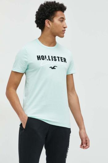 Bavlněné tričko Hollister Co. tyrkysová barva, s aplikací
