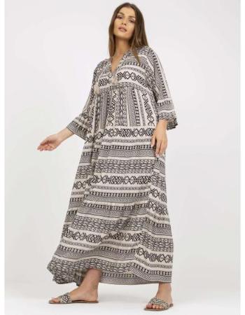 Dámské šaty v boho stylu oversize maxi BETH béžovo-černé 