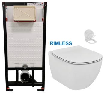 DEANTE Podomítkový rám, pro závěsné WC mísy bez tlačítka + WC Ideal Standard Tesi se sedátkem RIMLESS CST_WC01 X TE2