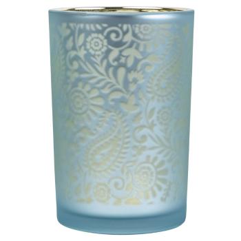 Modro stříbrný skleněný svícen s ornamenty Paisley vel.L - Ø12*18cm XMWLPATL