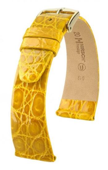 Řemínek Hirsch Prestige 1 crocodile - žlutý, lesk - M - řemínek 15 mm (spona 14 mm)