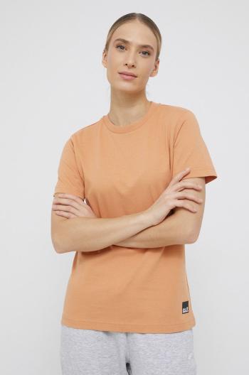 Bavlněné tričko Jack Wolfskin oranžová barva