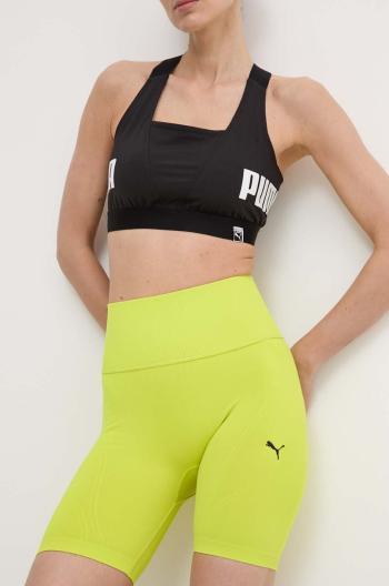 Tréninkové šortky Puma Shapelux Seamless zelená barva, hladké, high waist, 524386