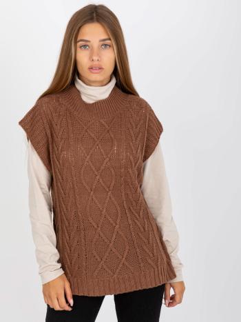 HNĚDÁ PLETENÁ VESTA D90027W90785B2-BROWN Velikost: L/XL