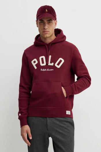 Mikina Polo Ralph Lauren pánská, vínová barva, s kapucí, s potiskem, 710952040