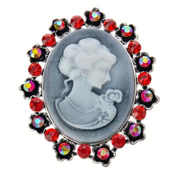 Brož medailonek ženy s červenými a barevnými kamínky MLBR0195