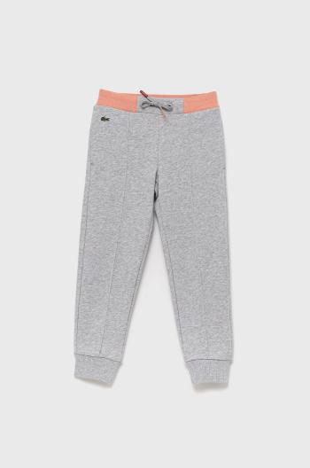 Dětské bavlněné kalhoty Lacoste šedá barva, hladké