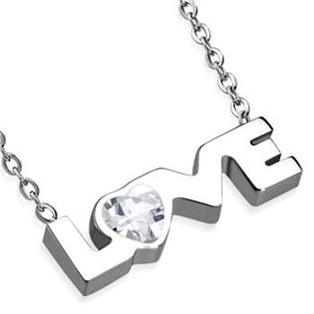 Šperky4U Ocelový řetízek s přívěškem LOVE - OPE1041.0