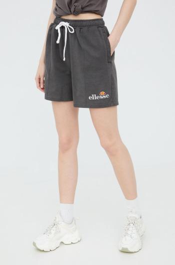 Bavlněné šortky Ellesse dámské, šedá barva, s aplikací, high waist