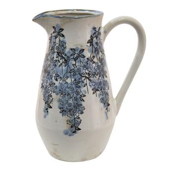 Béžový keramický džbán s modrými květy Maun L - 20*14*25 cm 6CE1423L