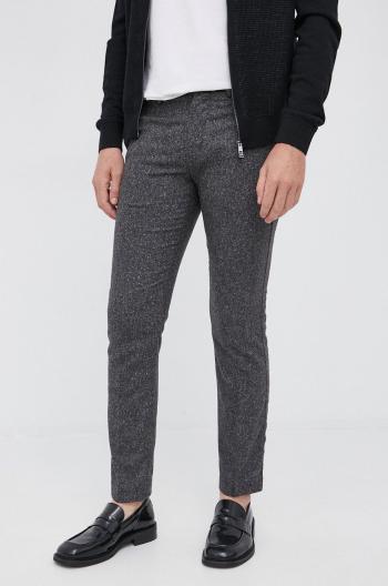 Kalhoty se směsi vlny Tommy Hilfiger pánské, šedá barva, jednoduché