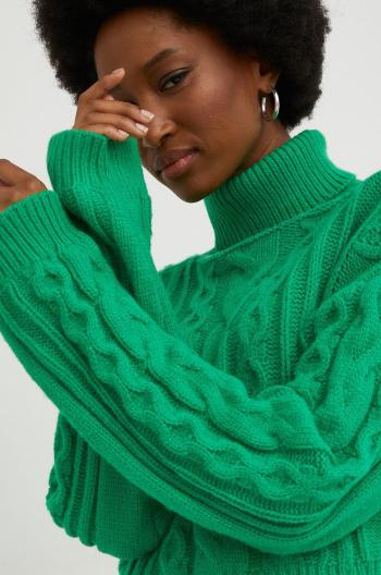 Vlněný svetr Answear Lab dámský, zelená barva, s golfem